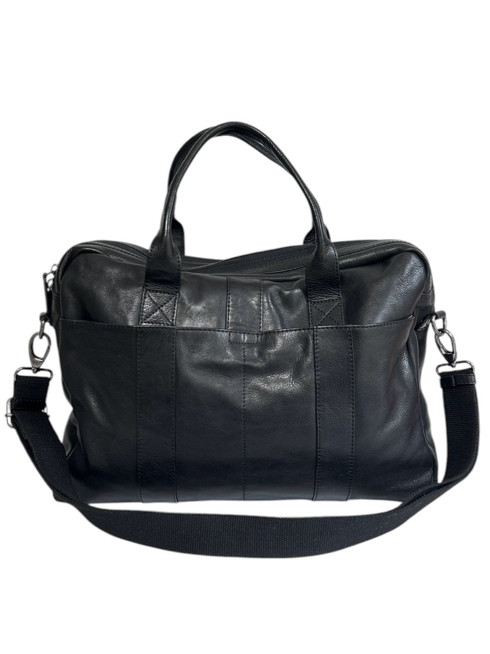 Jos A Bank Messenger Bag Black Leather Crossbody Laptop Computer Work Weekender